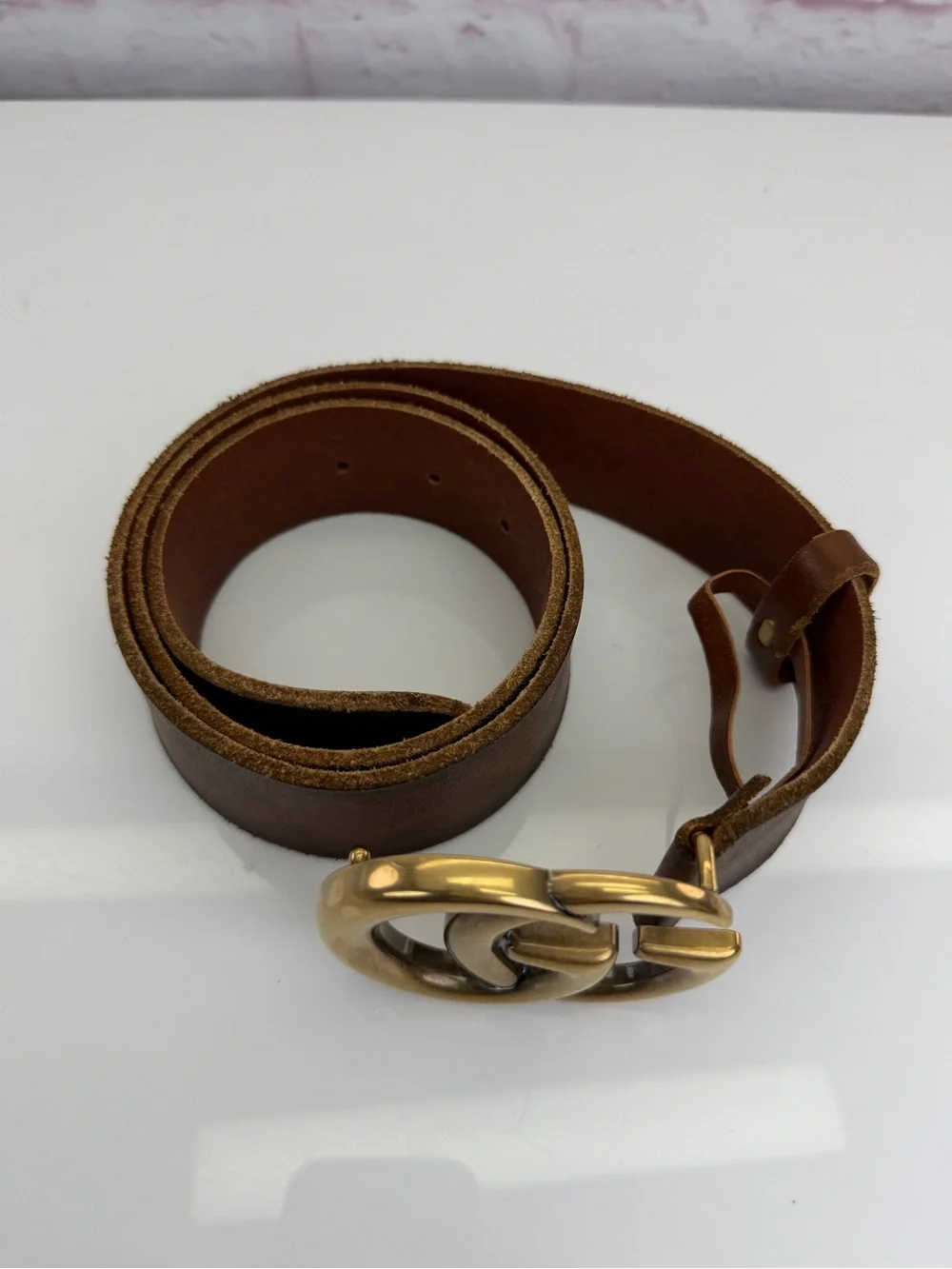 Gucci Raw Edge Unfinished Wide Marmont Double G Leather Belt 409416 85/34